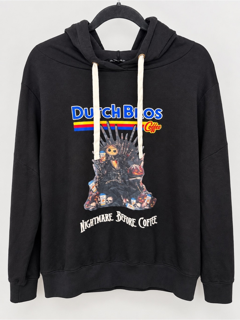 Dutch Bros Nightmare Before Coffee Fan Made Graphic Hoodie Black Size Large - Picture 1 of 8